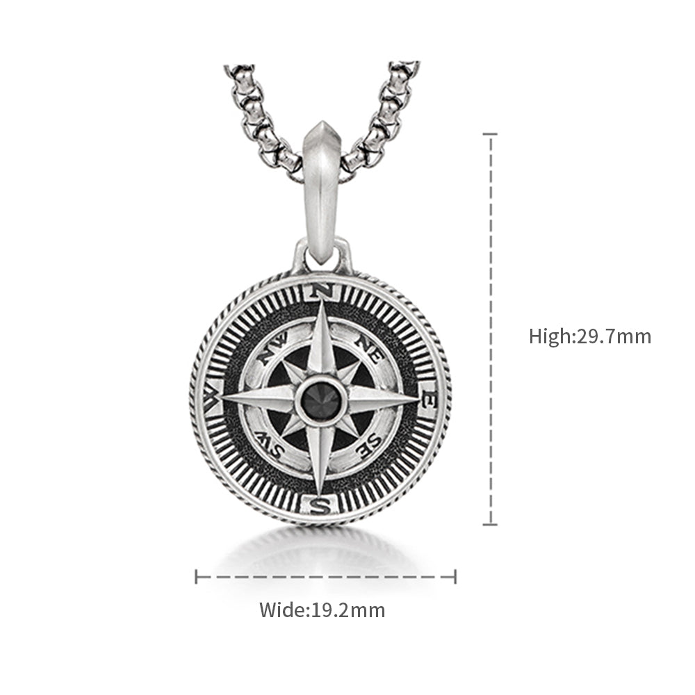 Compass Sterling Silver Necklace Hip Hop Pendants