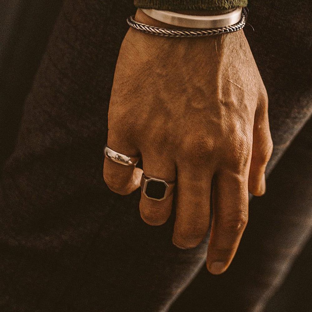 Sterling Silver Black Onyx Simple Pinky Rings