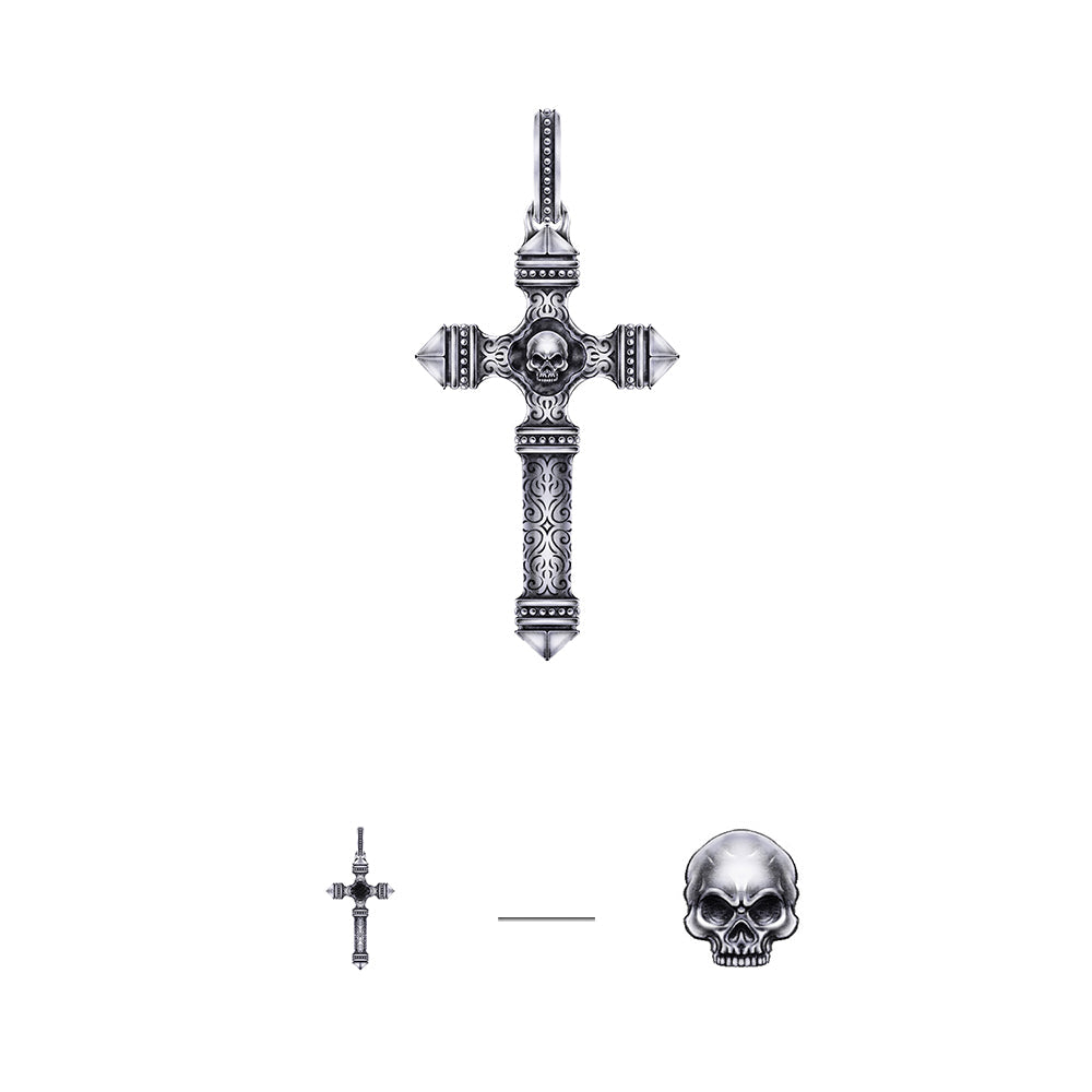 Skull Sterling Silver Cross Necklace Pendants