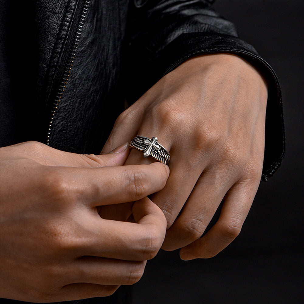 Angel Cross Sterling Silver Rings