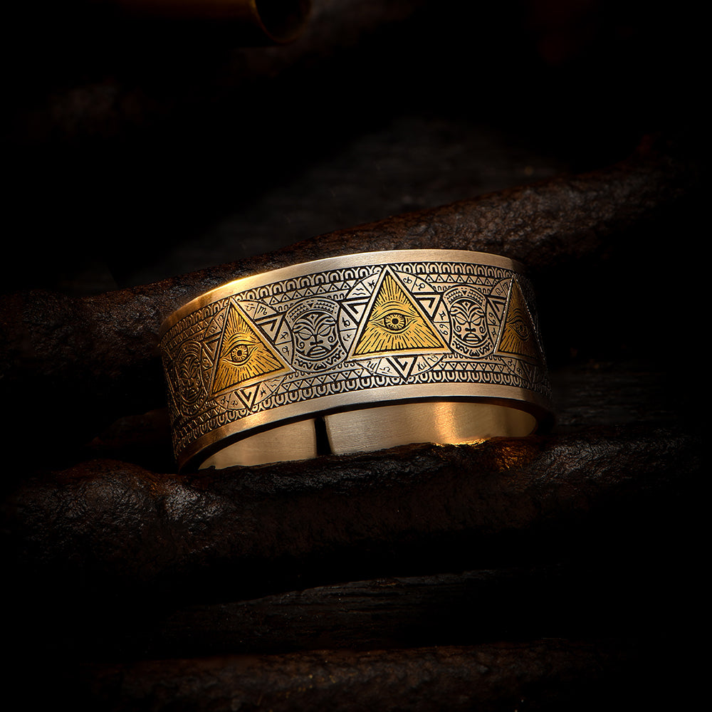 Eye Of God Vintage Sterling Silver Inlaid With Gold Rings