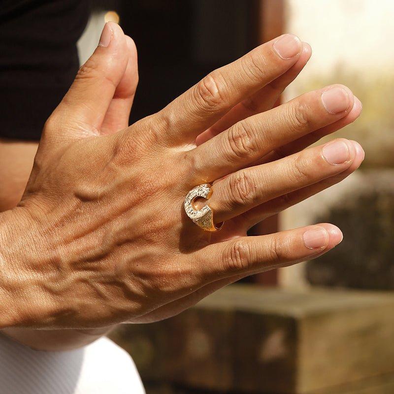 18K Gold Hand Carved Horseshoe Pinky Rings