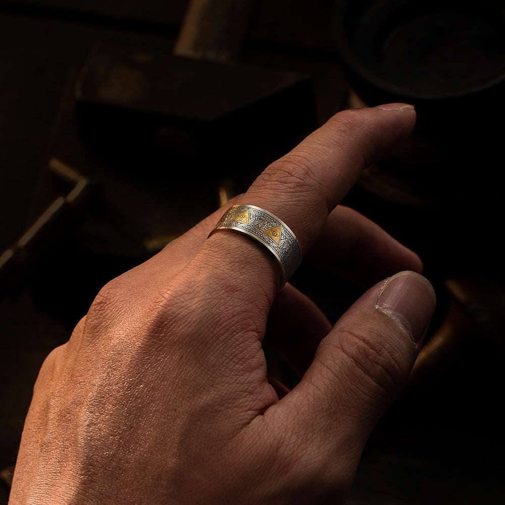 Eye Of God Vintage Sterling Silver Inlaid With Gold Rings