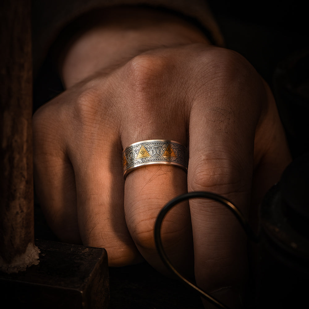 Eye Of God Vintage Sterling Silver Inlaid With Gold Rings