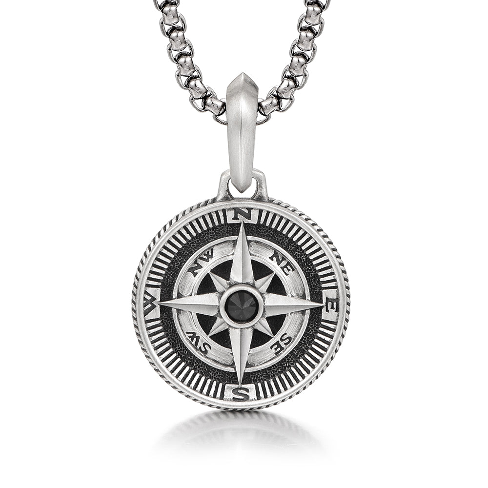 Compass Sterling Silver Necklace Hip Hop Pendants