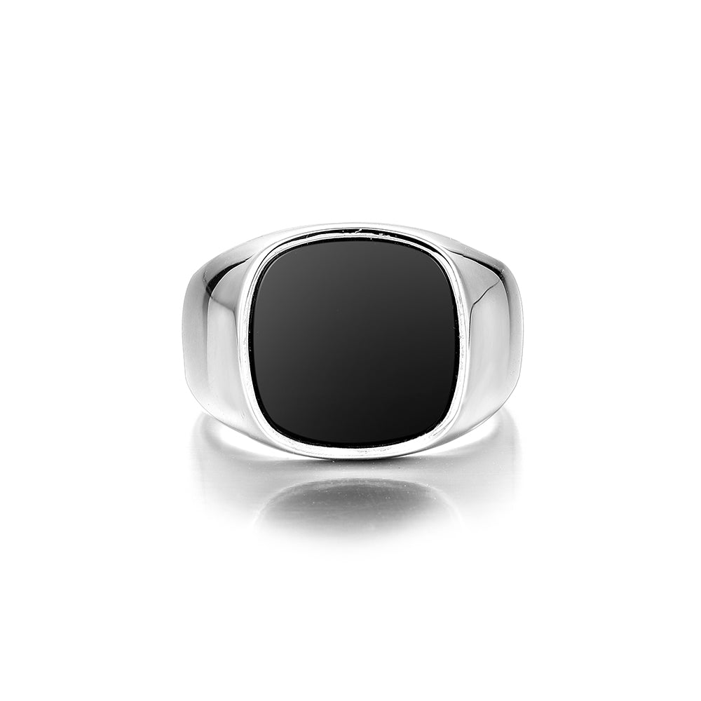 Black Agate Sterling Silver Pinky Rings