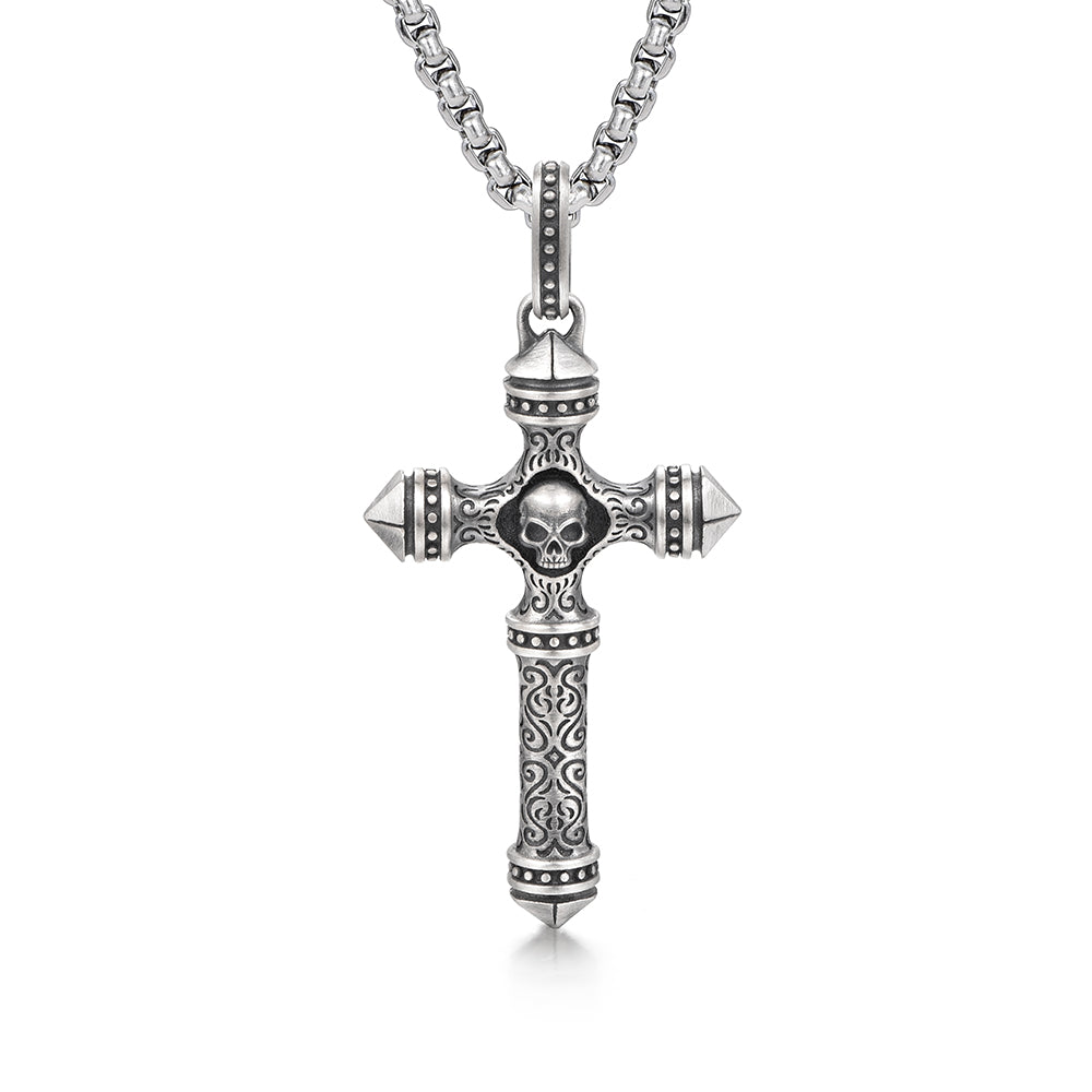 Skull Sterling Silver Cross Necklace Pendants