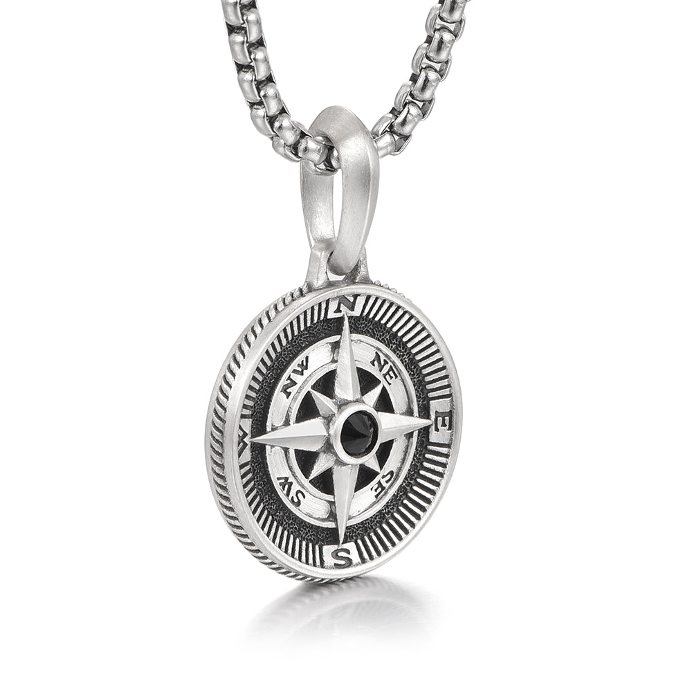 Compass Sterling Silver Necklace Hip Hop Pendants