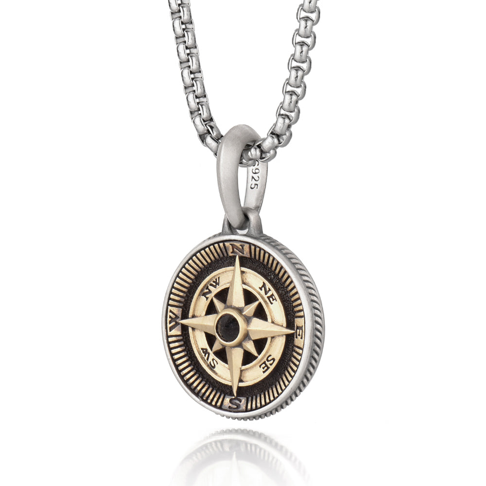 Compass Sterling Silver Necklace Hip Hop Pendants