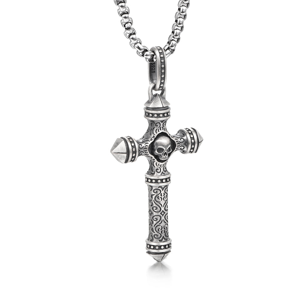 Skull Sterling Silver Cross Necklace Pendants