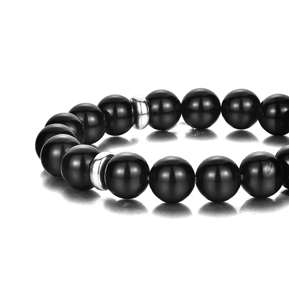IDEAGEMER Sterling Silver Obsidian Skull Beaded Bracelets