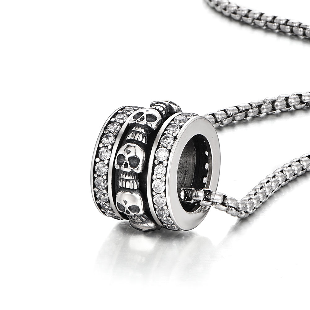 IDEAGEMER Sterling Silver Skull Necklace Pendants
