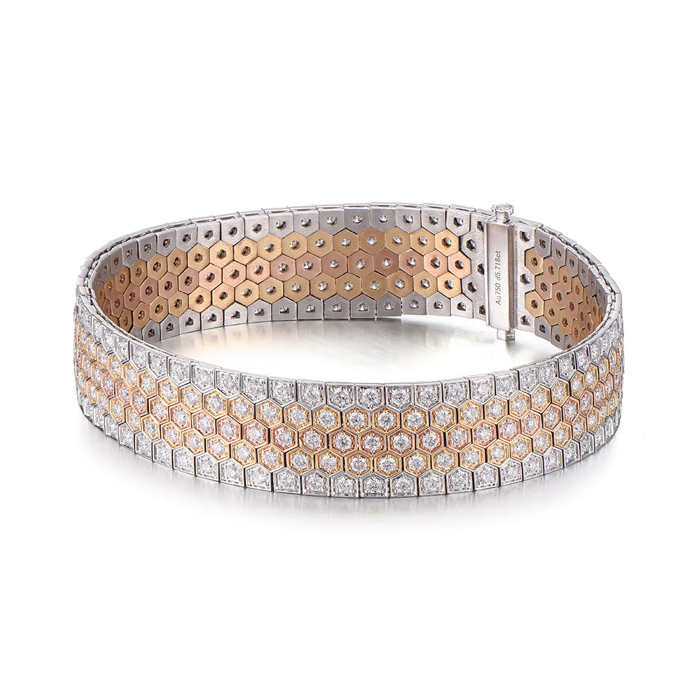 18K Gold Honeycomb Bracelet With Diamonds