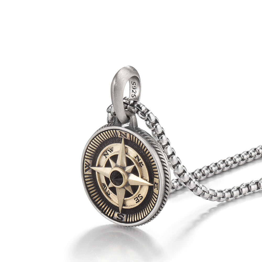 Compass Sterling Silver Necklace Hip Hop Pendants