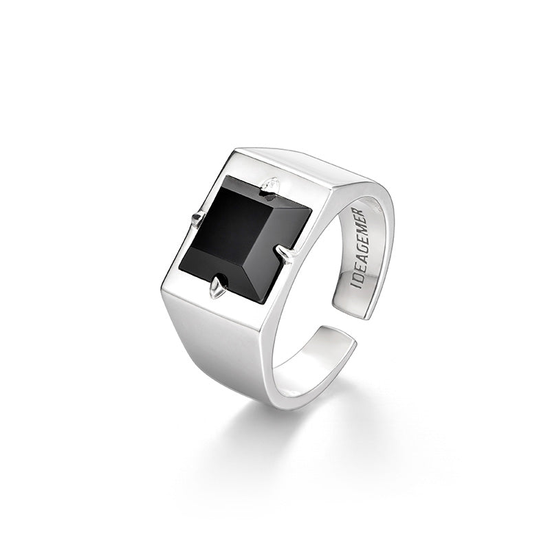 Single End Ring Sterling Silver Black Onyx Rings