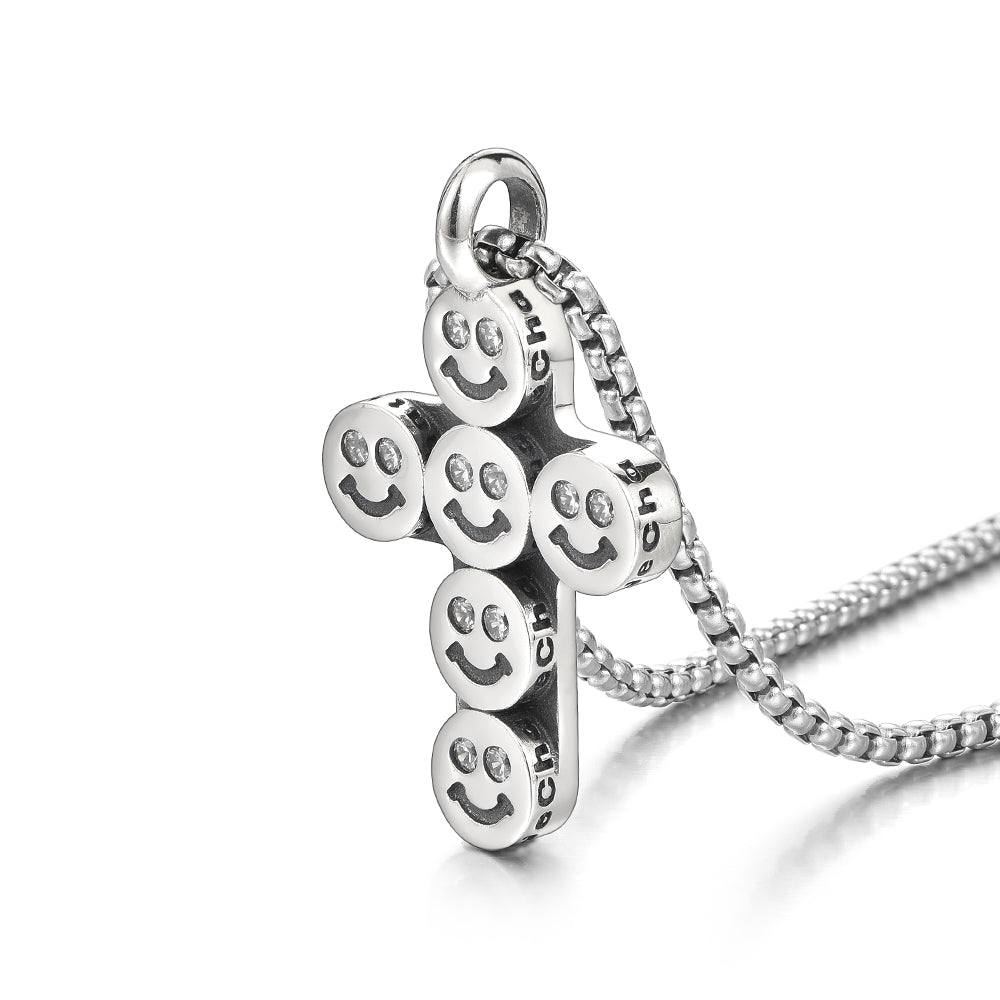 Smiley Sterling Silver Cross Necklace Pendants