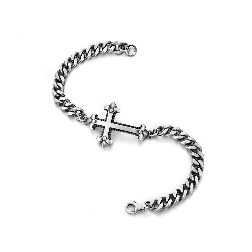 Cross Sterling Silver Cuban Bracelets