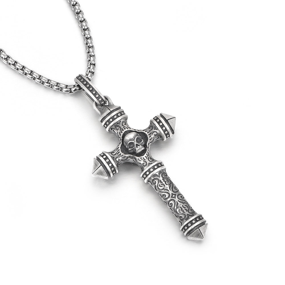 Skull Sterling Silver Cross Necklace Pendants