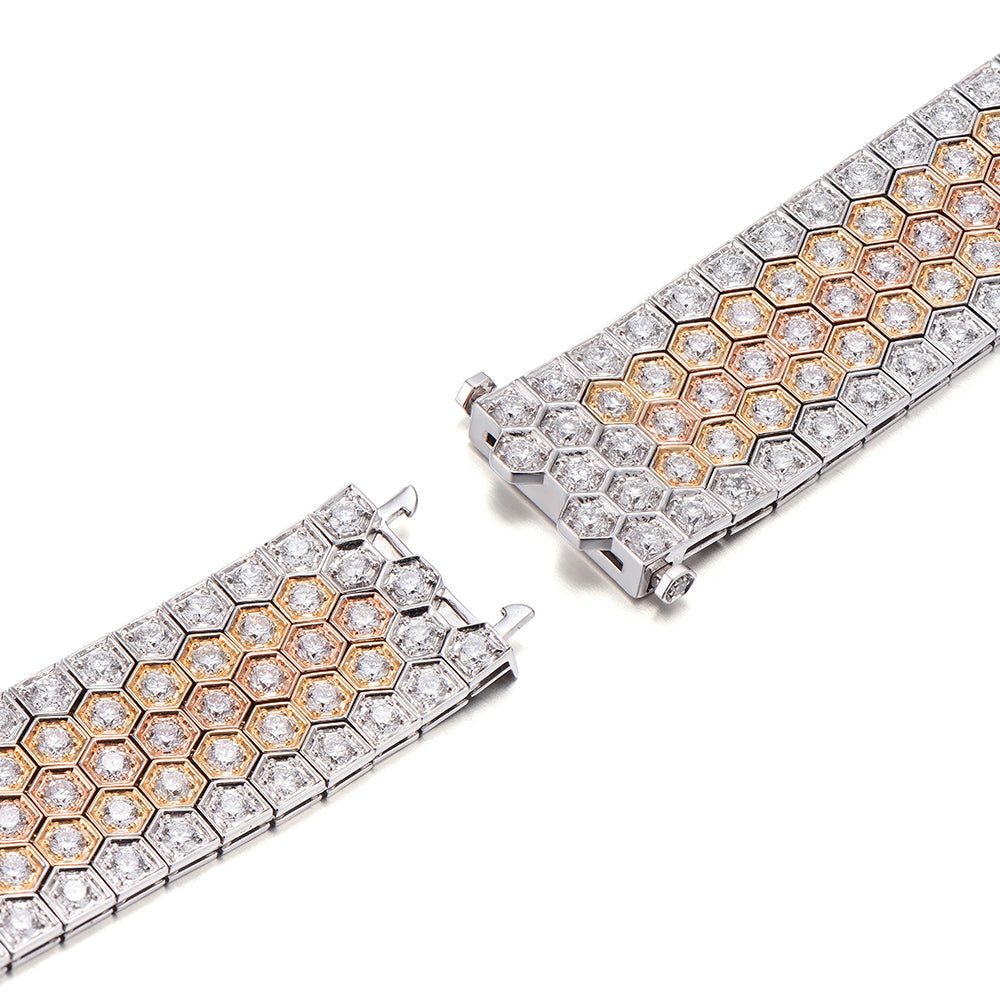 18K Gold Honeycomb Bracelet With Diamonds