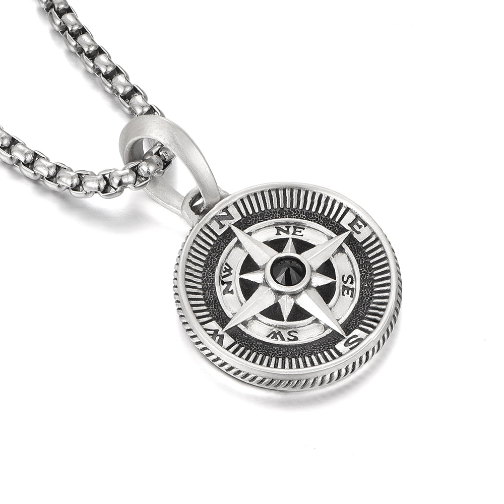 Compass Sterling Silver Necklace Hip Hop Pendants