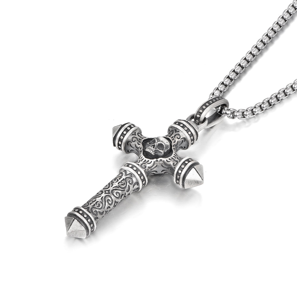 Skull Sterling Silver Cross Necklace Pendants