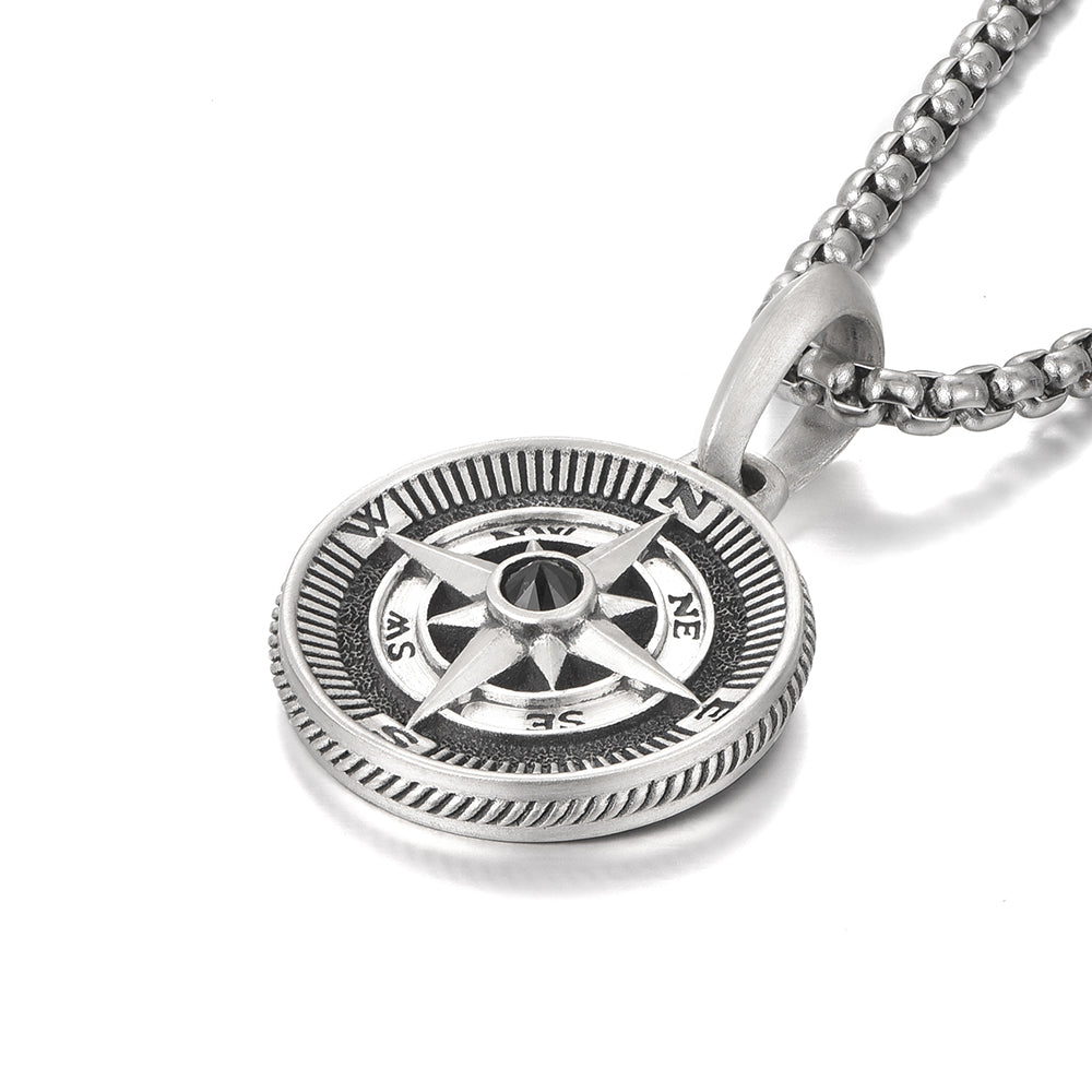 Compass Sterling Silver Necklace Hip Hop Pendants