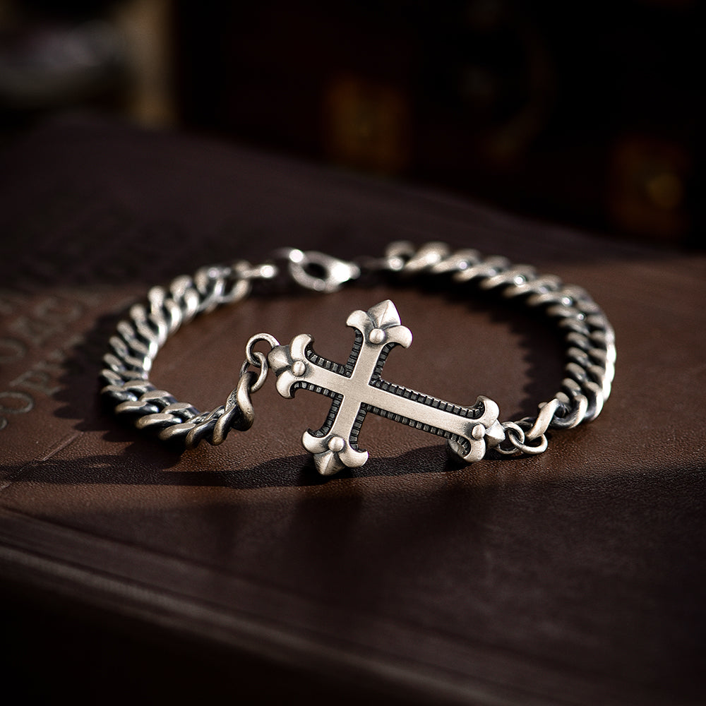 Cross Sterling Silver Cuban Bracelets