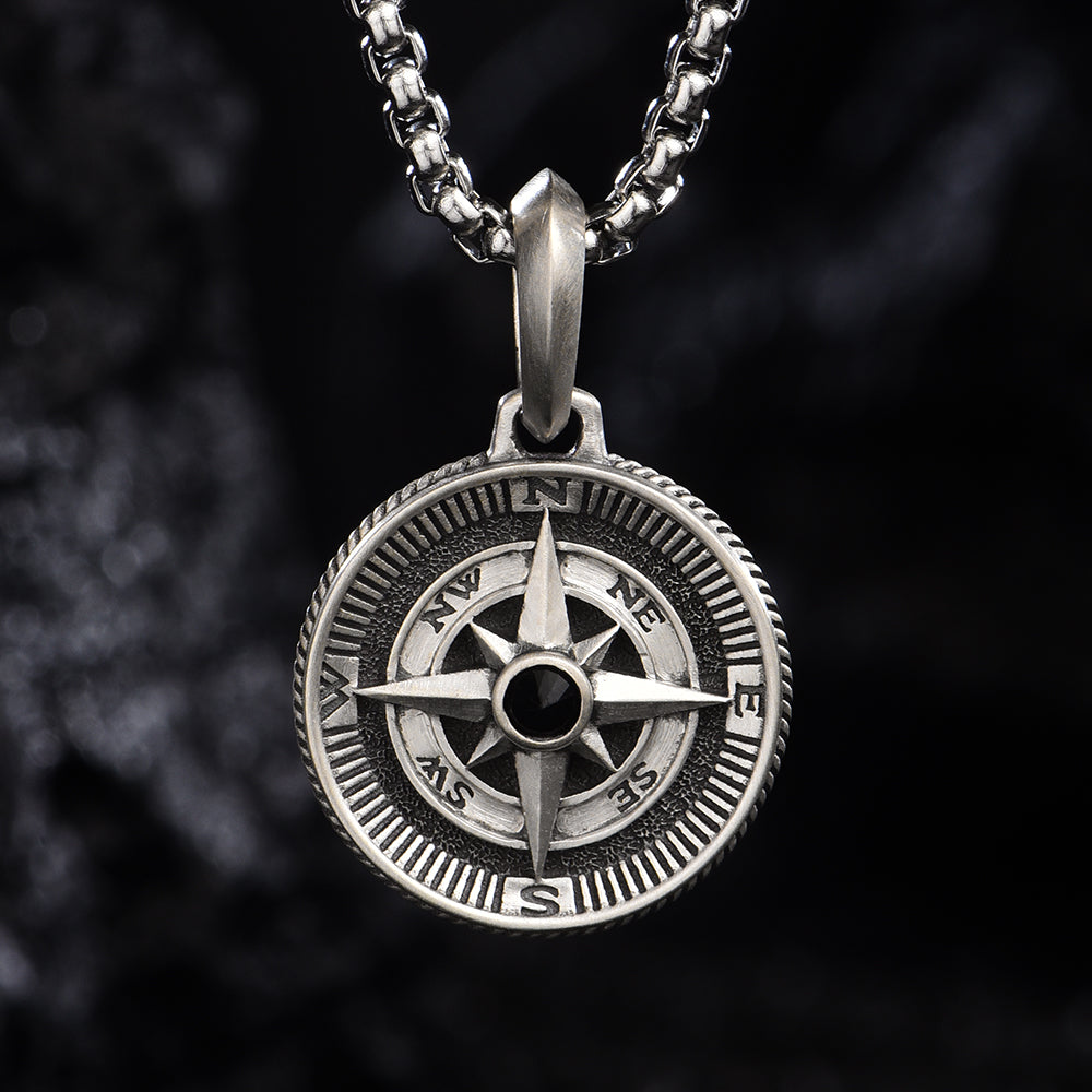 Compass Sterling Silver Necklace Hip Hop Pendants