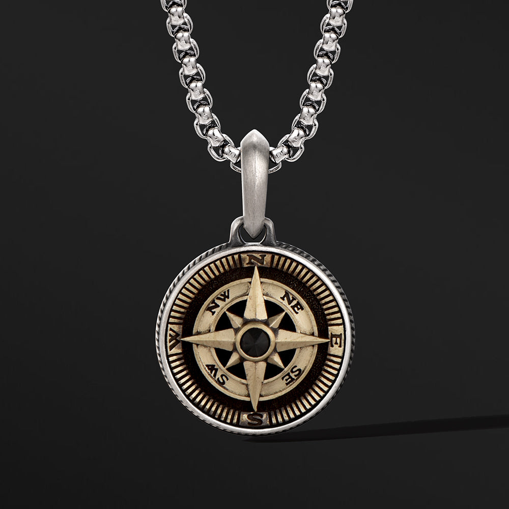 Compass Sterling Silver Necklace Hip Hop Pendants