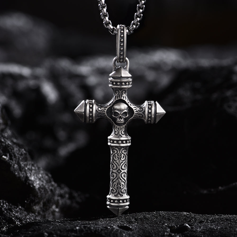 Skull Sterling Silver Cross Necklace Pendants