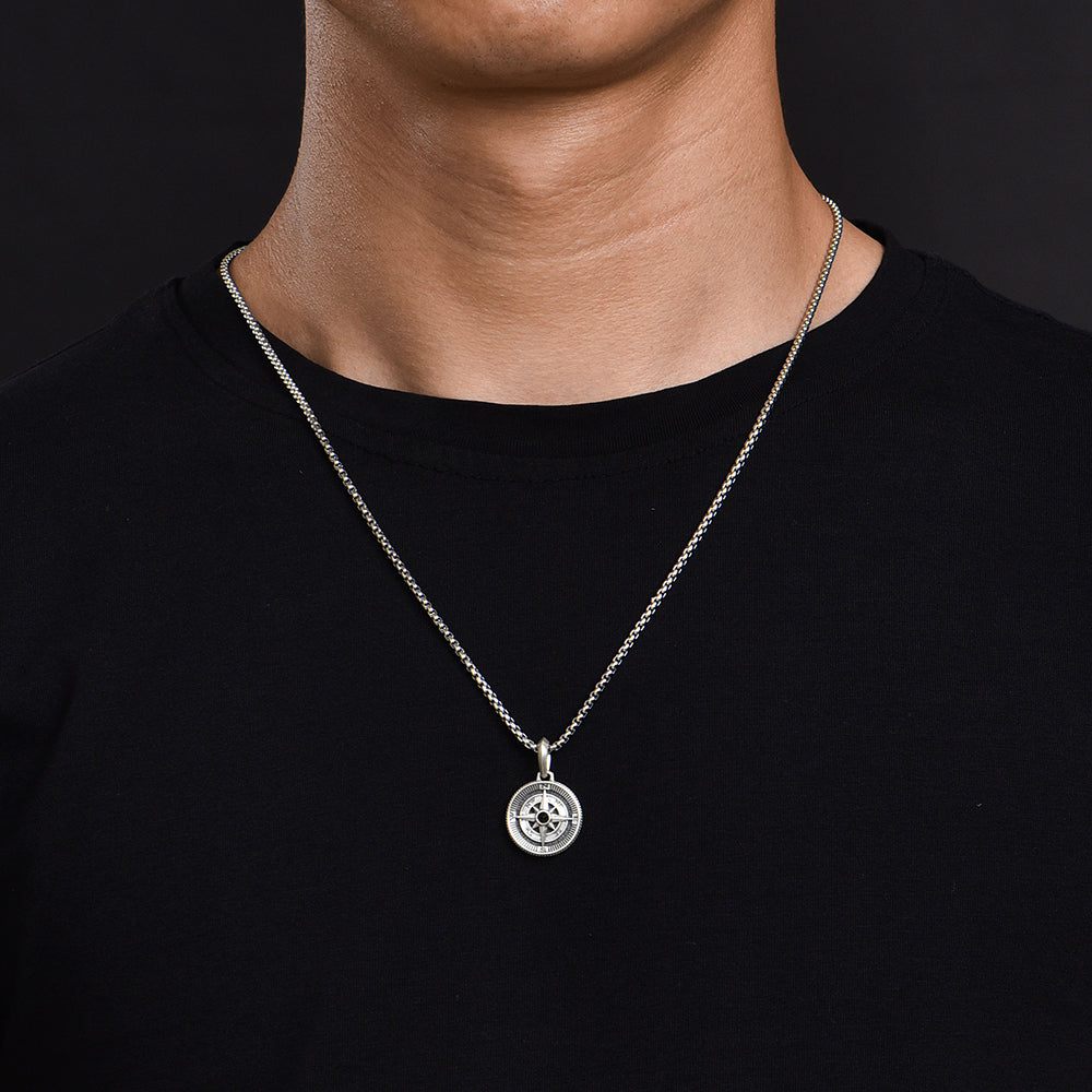Compass Sterling Silver Necklace Hip Hop Pendants