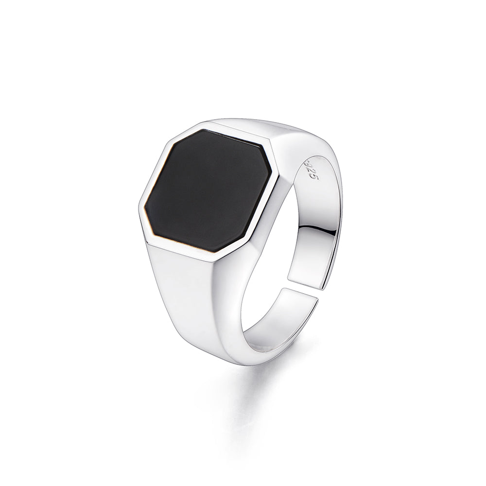 Sterling Silver Black Onyx Simple Pinky Rings