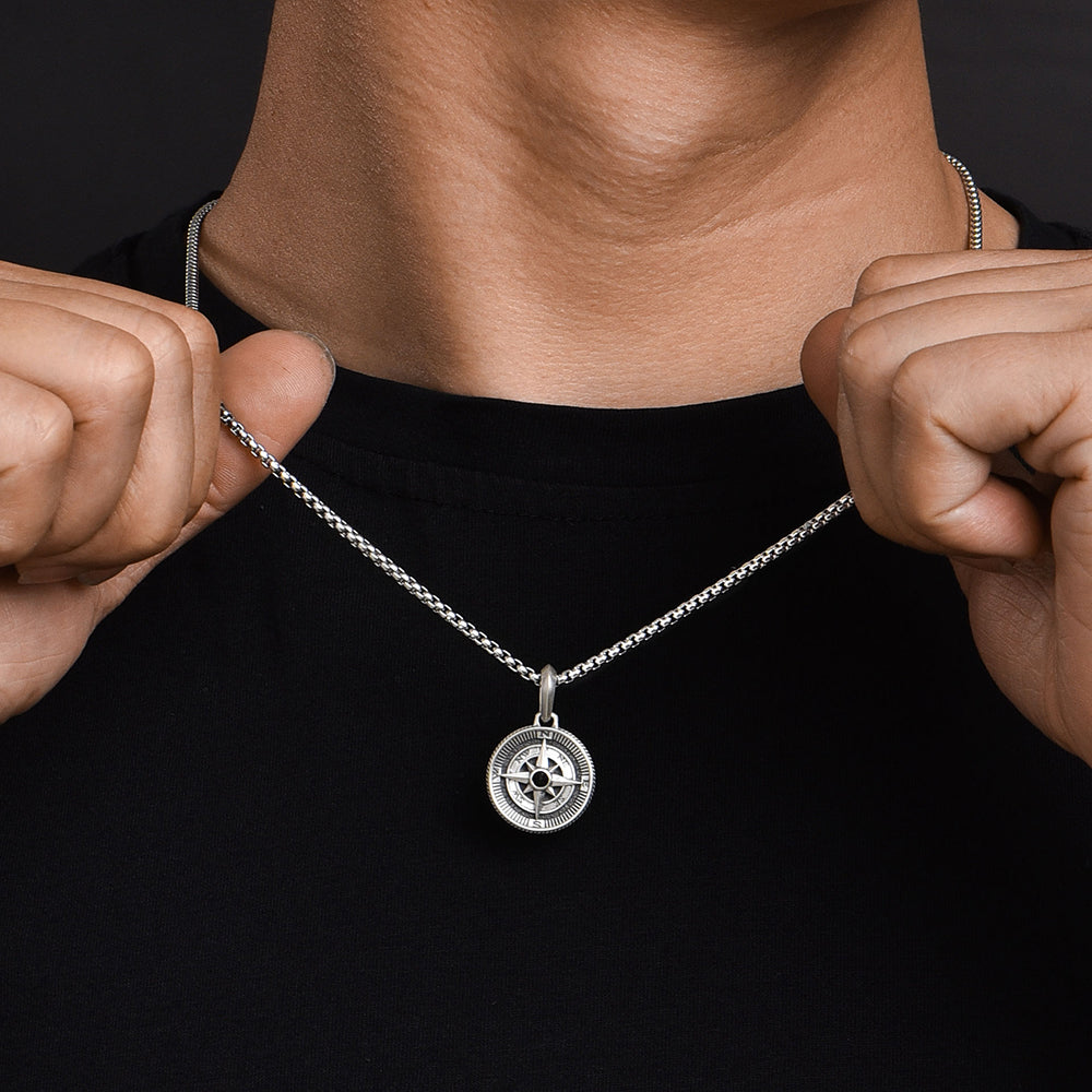 Compass Sterling Silver Necklace Hip Hop Pendants