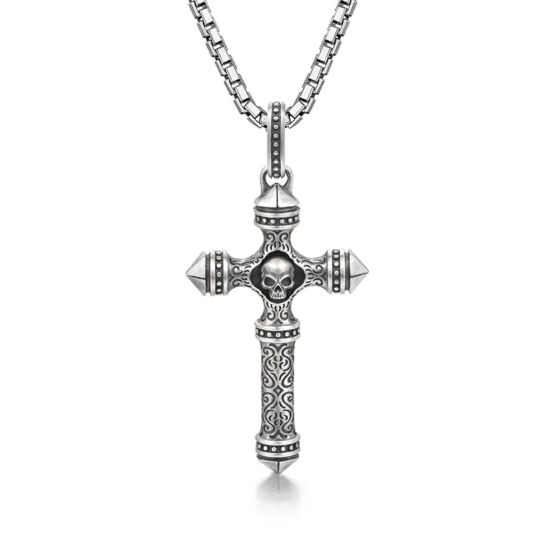 Skull Sterling Silver Cross Necklace Pendants