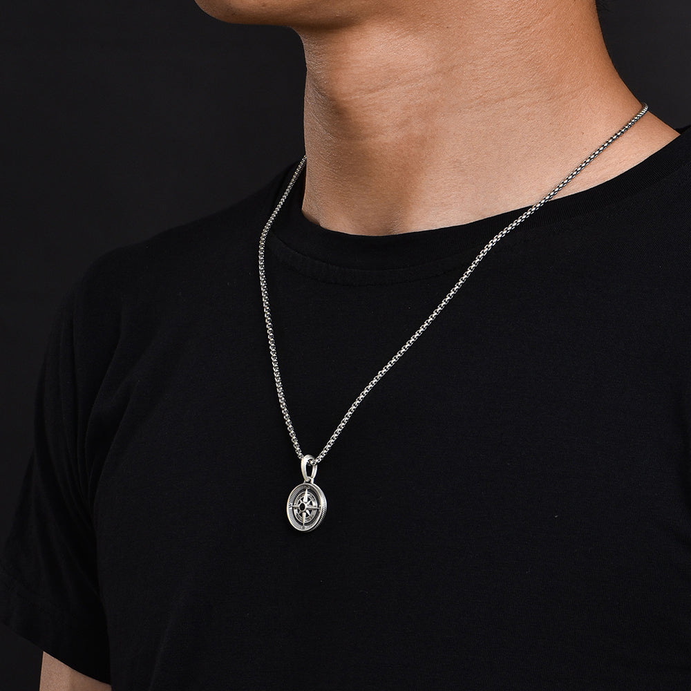 Compass Sterling Silver Necklace Hip Hop Pendants