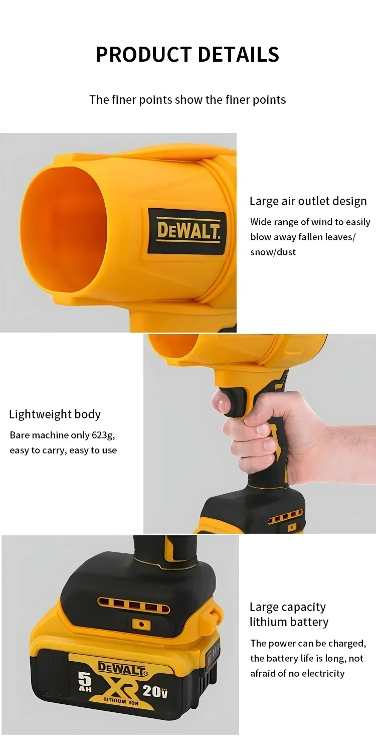 Dewalt 30000RPM Brushless  Air Blower Cordless Turbo Fan Handheld Violent Fan Dryer 20V Rechargeable Dust Blowing Tool 2025 New