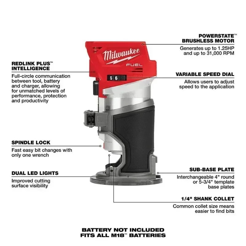 Milwaukee M18 FTR/2723 Electric Trimmer M18 FUEL™ Brushless Cordless Compact Router MILWAUKEE 18V Lithium Power Tools