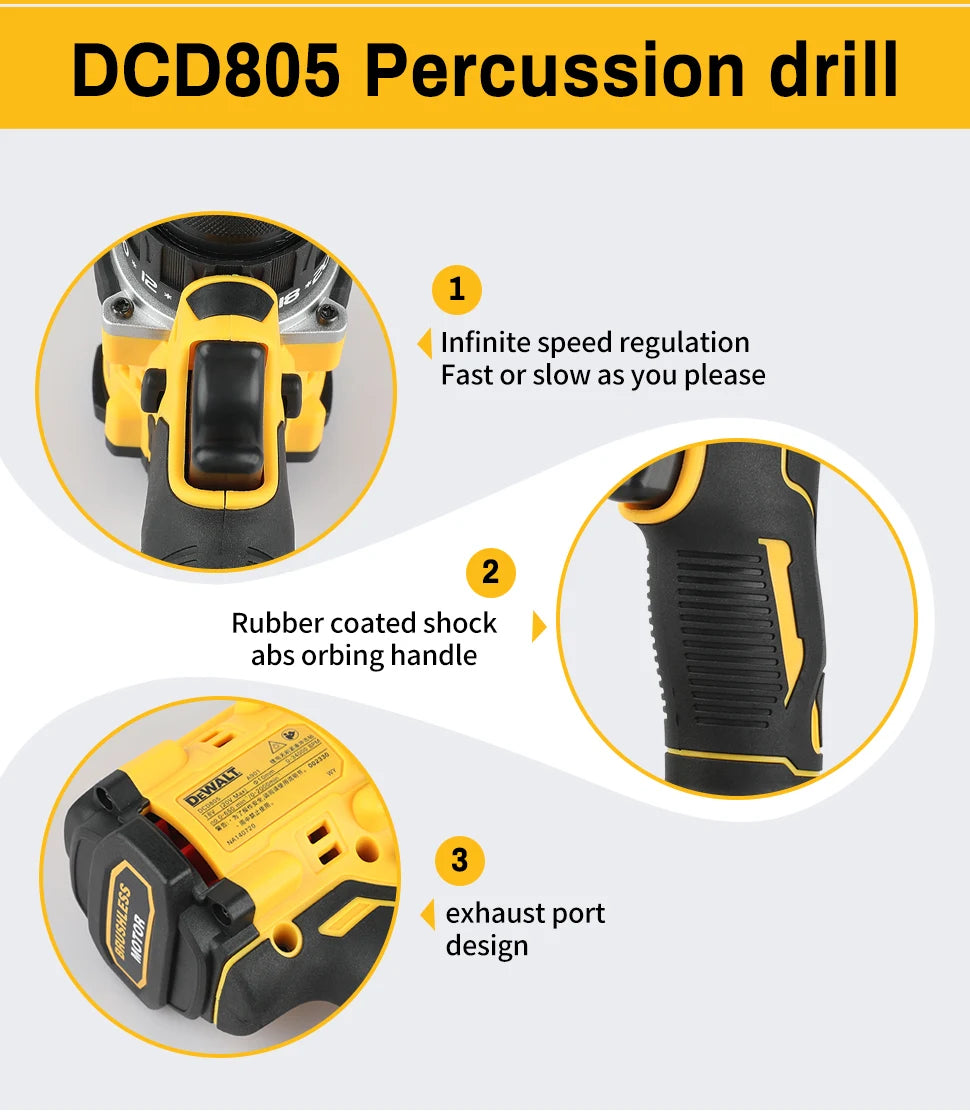 DEWALT DCD805 20V MAX XR Brushless Cordless 1/2 in. Hammer Drill/Driver Hand-held Infinitely Variable Hand Drill Bare Tool