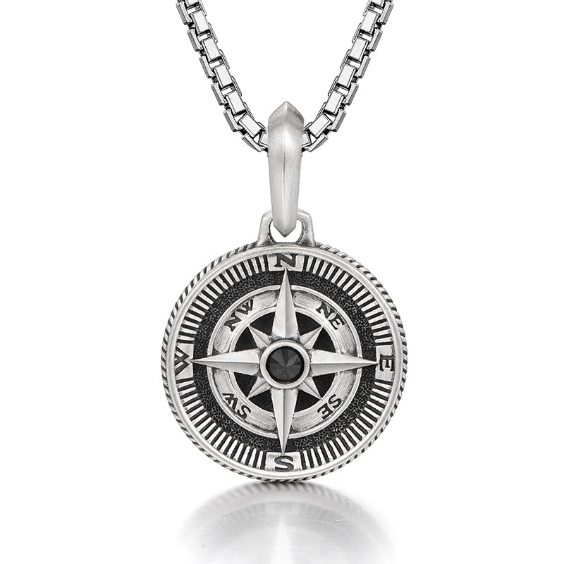 Compass Sterling Silver Necklace Hip Hop Pendants