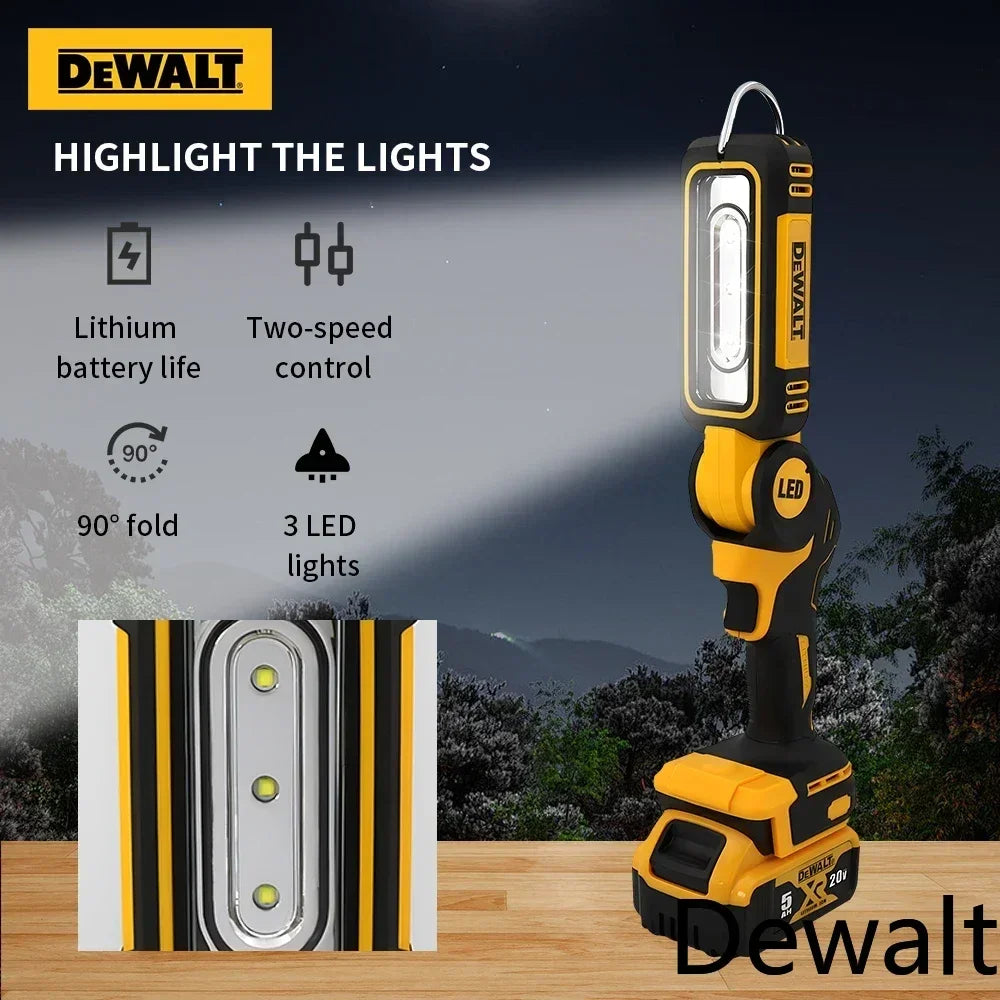 Dewalt 20V Lithium Battery 90 Degree Folding LED Work Light Handheld Multifunctional Portable Camping Torch for Outdoor Camping