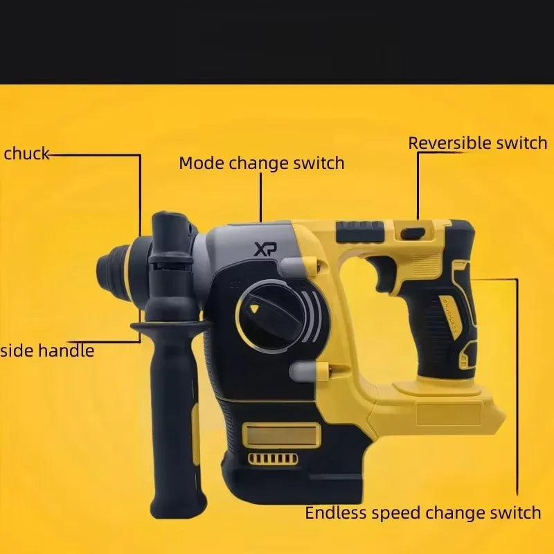 18V/20V MAX SDS PLUS Rechargeable Rotary Hammer Drill Brushless Cordless 2 Application Modes For Metal Concrete Breaker