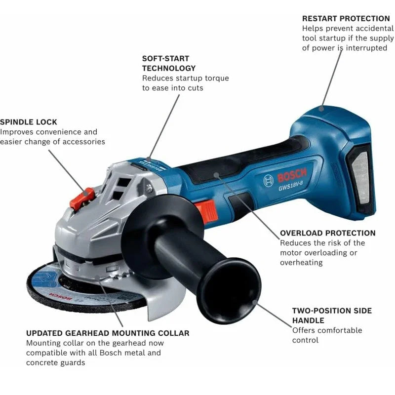 BOSCH GWS 18V-8 Cordless Angle Grinder 18V Professional Brushless 100MM Slide Switch Cutting Grinding Bosch Power Tools GWS18V-8