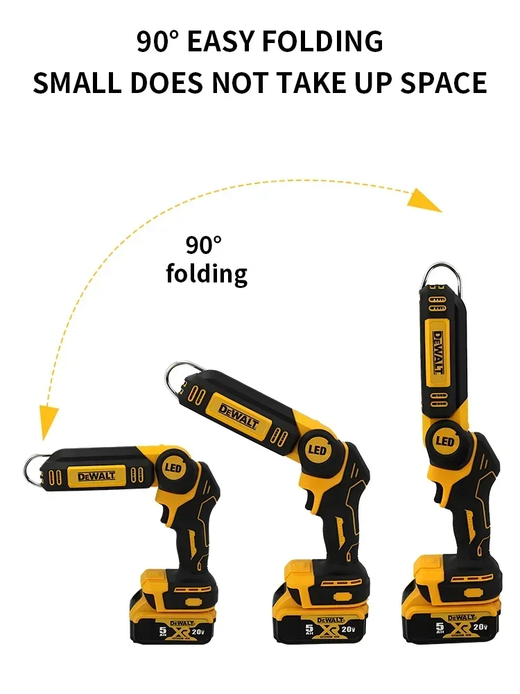 Dewalt 20V Lithium Battery 90 Degree Folding LED Work Light Handheld Multifunctional Portable Camping Torch for Outdoor Camping